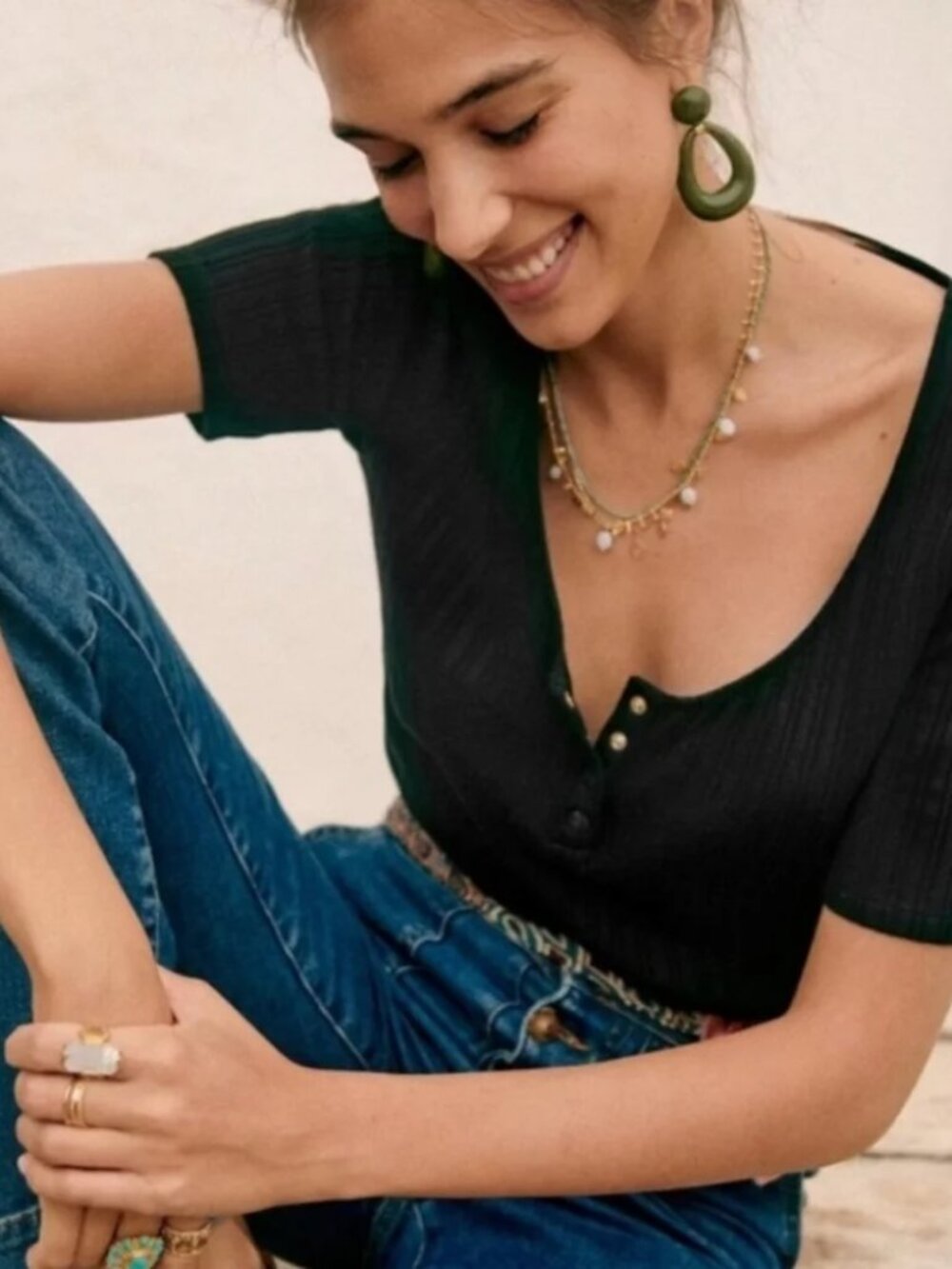 Sezane Malo Black Ribbed Short sleeve Top Size XS